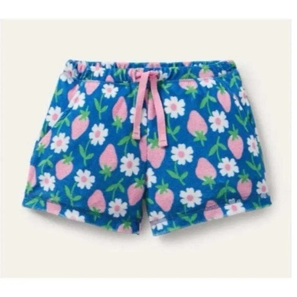 MINI BODEN Strawberry Towelling Terry Cloth Shorts, Size 8 Y